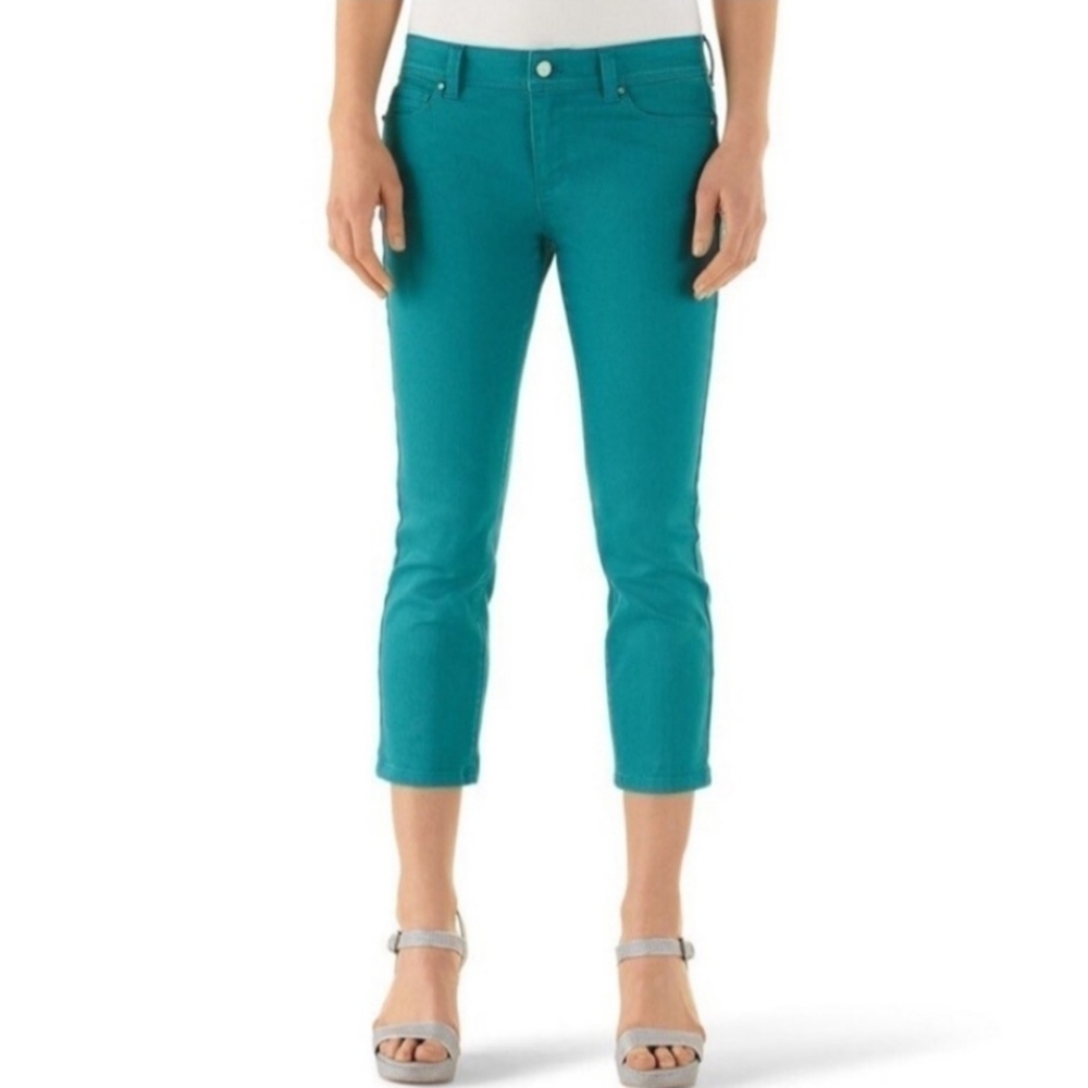 WHBM Teal Blue Lagoon Blanc Slim Crop Jeans 4